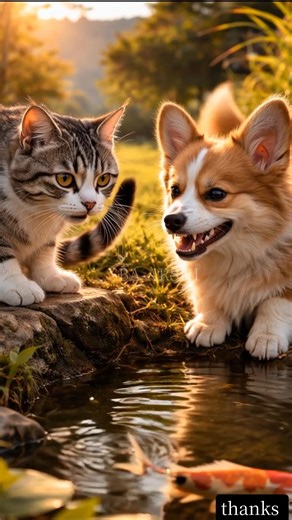Funny Cat vs Dog Fish Fight 😂🐱🐶 | Unexpected Splash Ending! #FunnyShorts #CatVsDog #ComedyVideo