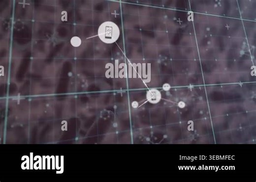 This video shows digital animation of empty blue matrix with spinning molecules and macro bacteria or covid 19 cells Stock Video Footage - Alamy
