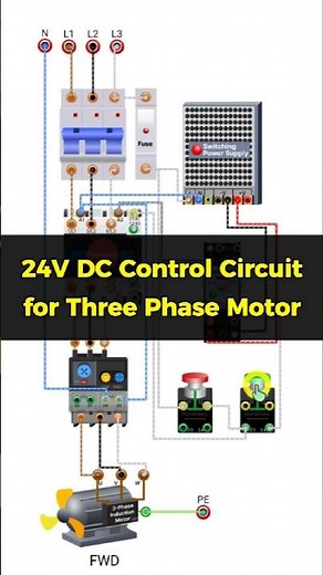 24V DC Power Supply Control Circuit for Three Phase Motor |24V Control Circuit for Three Phase Motor