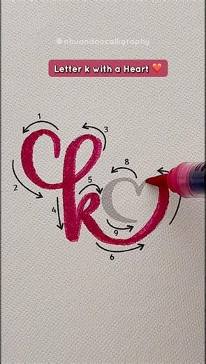 How to Write Letter K with a Heart ❤️ Brush Lettering Tutorial #nhuandaocalligraphy