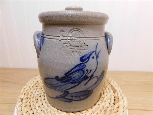 Vintage Rowe Pottery Works Stoneware Crock With Lid Bird Motif - Etsy