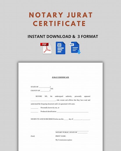Editable Notary Jurat Form | Printable Jurat Certificate Template | PDF, Word, & Google Docs | Instant Download Notarial Form - Etsy