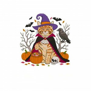 stitch embroidery pattern, cat dressed as a Halloween witch, Halloween cat pumpkin embroidery style, instant download file, halloween
