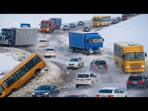 Icy Roads Turn Into a Nightmare! Cars Slide and Crash in Seconds!