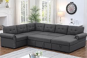 Sleeper Sofa Bed with Pull Out Couch Sleeper Sectional Sofa with Storage,6 Seater U Shaped Couch Bed for Livng Room