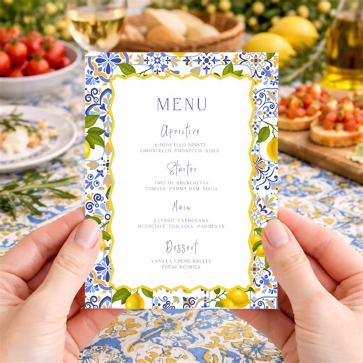 Italian Dinner Party Menu Template, Mediterranean Amalfi Tile Menu, Editable and Printable - Etsy