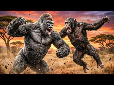 Chimpanzee vs Gorilla | Non-Stop Jungle Battle | Cinematic Wildlife AI