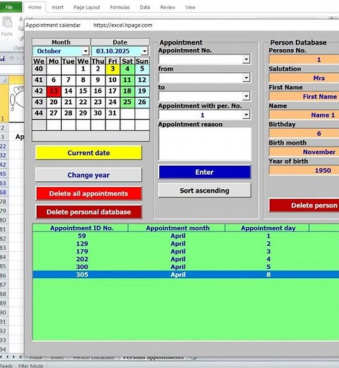 Checkbox Filter view person appointments Appointment calendar with pictures in Excel VBA