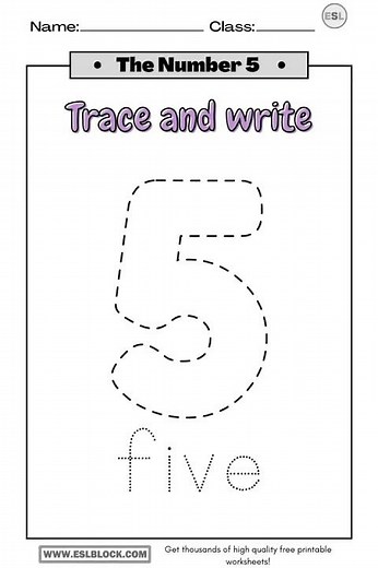 Tracing Number 5 Worksheets