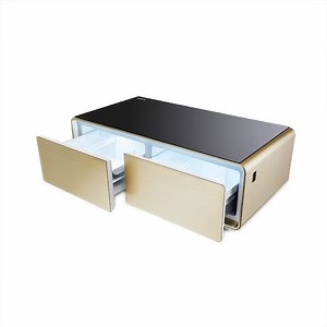 Masa Inteligenta Bromius Design, model SCT-130YD, Minibar si Soundbar incorporat, conexiune Bluetooth 4.2/USB/AUX, Statie de incarcare dispozitive, Panou de control cu afisaj digital, 130x66.5x46 cm,Golden Shimmer - eMAG.ro