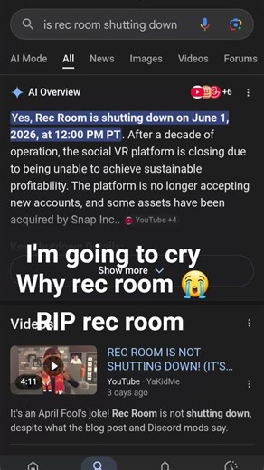 rest in peace rec room you will be missed 😭😭💔💔💔