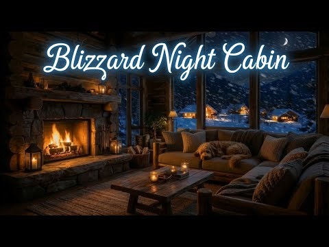 Blizzard Night Cabin ❄️ Heavy Snowfall Outside & Cozy Fireplace Ambience for Sleep