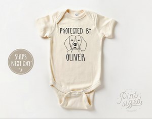 Protected by Dog Breed Onesie® - Cute Personalized Bodysuit - Natural Custom Baby Onesie® - Etsy