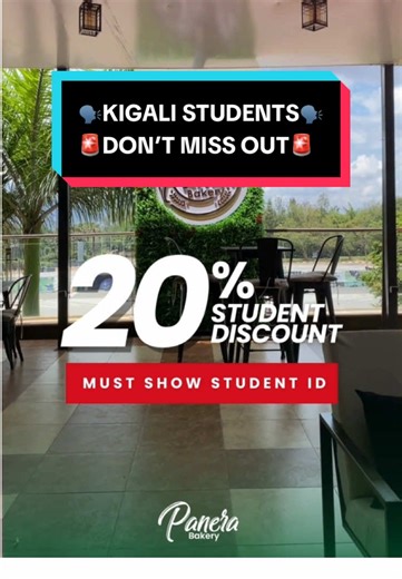 🔥 STUDENTS, EAT & SAVE! 🔥 20% OFF ALL FOOD & DRINKS at Panera Bakery Kigali Heights! 🍕🥐🍔 📅 March 24 - 30 | 📍 Kigali Heights, First Floor 🎓 Show your student ID & claim your discount! CALL 📞 250795300001 Tag your squad & pull up today! 🚀 Don’t miss out! #StudentDiscount #KigaliEats #Foodie #TikTokEats #FYP