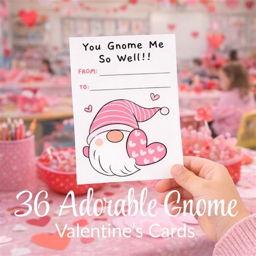 Printable Gnome Valentines for Kids – 36 Adorable Valentine Cards for Classroom & School Parties - Etsy