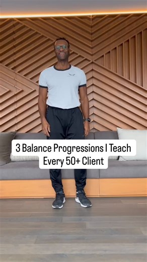 Eric | Helping adults 50+ regain strength & energy on Instagram: "One question I get asked all the time is: “How do I improve my balance?” The truth is, balance isn’t just one thing — it’s a skill. And like any skill, it needs the right progressions. That’s why I teach every 50+ client these 3 foundational balance progressions: 👉 Save this and start with the progression you actually need — not the one that looks impressive. 1️⃣ Feet Together This trains your base awareness and posture. If this 