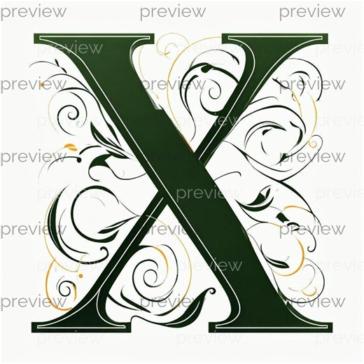 X Elegant Green Letter X With Floral Designs - Printable Digital Art for Instant Download - Etsy