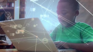 Boy using a laptop at school with data Free Stock Video Footage