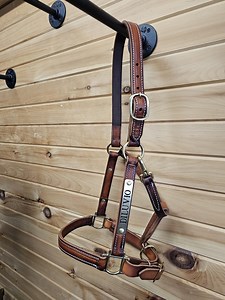 Graber" Handmade Leather Horse Halter: a Light Oil Rubbed Russet With Solid Brass Name Plate - Etsy