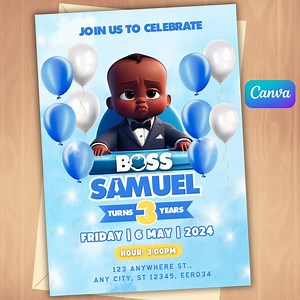 Baby Boss Birthday Invitation: Editable Canva Template - Etsy