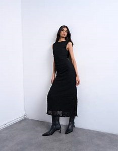 Topshop lace sleeveless maxi dress with side split in black | ASOS