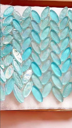 Blue Oval Herringbone Glass Mosaic Tile Showcase