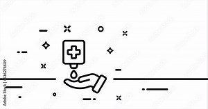 Personal hygiene. Water procedures, wash hands, shower, shield, hand, antiseptic, healing, foam. Healthcare concept. One line drawing animation. Motion design. Animated technology logo. Video 4K