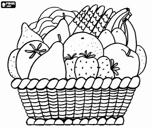 Basket with varied fruit  coloring page printable game
