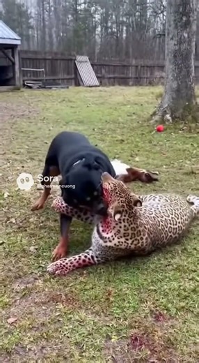Rottweiler vs Leopard Bloody Backyard Battle Over a Baby Goat Caught on Camera