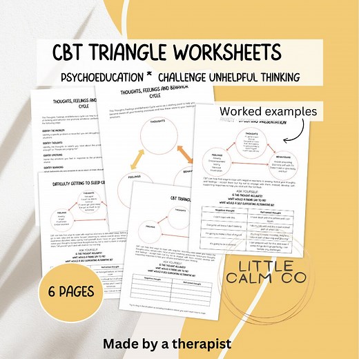 CBT Triangle Worksheets, Challenge Unhelpful Thinking, Cognitive Triangle, Thoughts Feelings Behavior Connection, Cognitive Behavior Therapy - Etsy