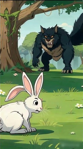 The exact moment this bunny realized it was over... until HE showed up. 🐺🐻