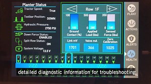 Quickly identify any issue that may arise with the #TrueDepth hydraulic down force dedicated display. It has row-by-row detailed diagnostic information to get you back to planting. Brad, our technology product specialist, gives an overview of the health screen. | Kinze Manufacturing, Inc.