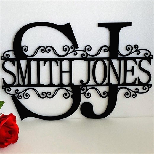Custom Split Monogram Sign With Two Names & Initial | Personalized Metal Wall Art - Etsy