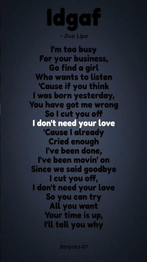 Idgaf - Dua Lipa Song(Lyrics) #viral #trending #song #idgaf #lyrics #youtube #shorts #video #dualipa