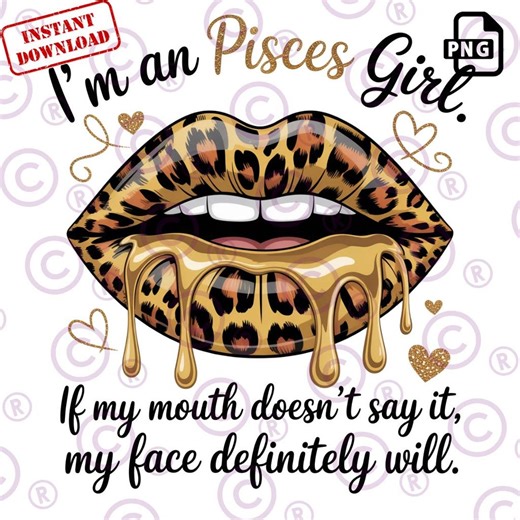 Pisces Girl Lips PNG | Leopard Print Dripping Design (digital Download) - Etsy