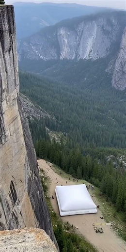 Real Scale Cliff Jump | Distant Static Shot Into Inflatable Airbag | Looks Real | AI Spectrix #short