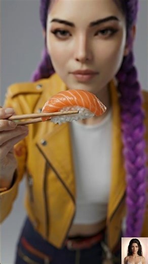 K-pop demon hunter Rumi tries fresh sushi ASMR 🍣✨ #asmr #foodasmr #sushi #kpop #shorts #fyp