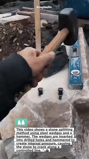 Stone Splitting with Wedges 🔨 Precision Masonry Technique #construction #tools #masonry