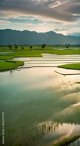 Rice fields are land that is cultivated and irrigated for planting rice