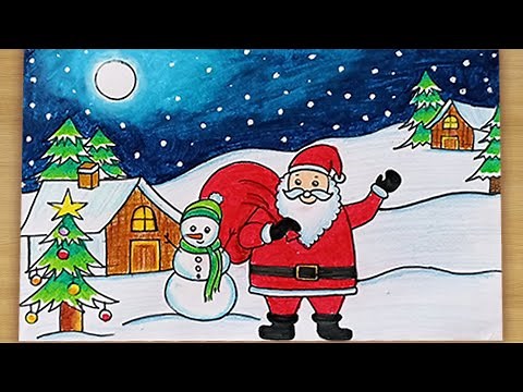 How to draw scenery santa Christmas drawing | merry christmas drawing | very easy and simple