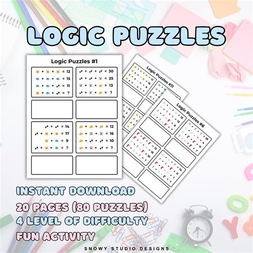 Printable Math Logic Puzzles | 80 Visual Puzzles, 4 Difficulty Levels (digital Download) - Etsy