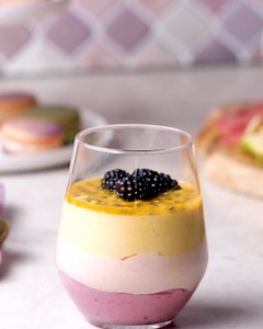 77K views · 246 reactions | This tri-color mousse is fun and fruity. Blackberry, guava, and passion fruit pulp are blended with whipped cream and condensed milk, then layered to create a light and refreshing summer treat. The fruit powders are totally optional, but will help give each layer a nice boost in color! See and shop the recipe: https://tasty.co/buy/tri-color-fruit-mousse | Tasty | Facebook