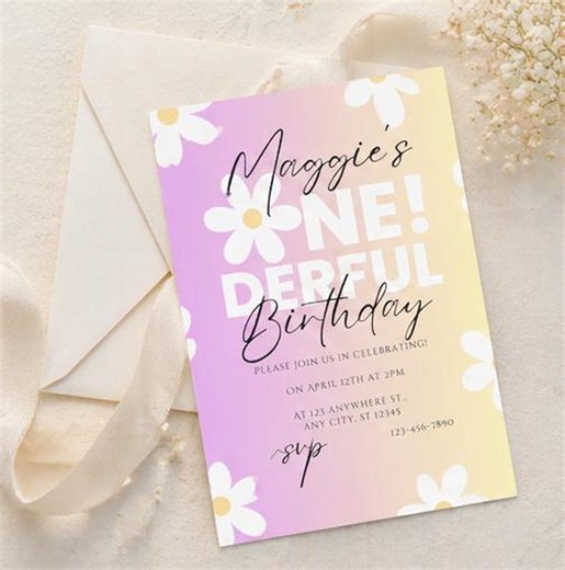 Editable Daisy Pastel First Birthday Invitation (digital Download) - Etsy