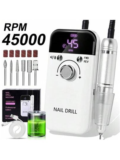 Taladro de uñas eléctrico profesional de 45,000 RPM - Portátil, recargable, bajo nivel de ruido, adecuado para manicura y pedicura - Alimentado por USB, batería de litio, regalo para el Día de San Valentín | SHEIN