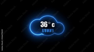 Weather Cloud icon animation with neon glow line and different. degree of Fahrenheit, weather conditions are revealing.