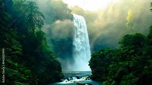 Exploring the Amazon rainforest and breathtaking waterfall during midday exploration