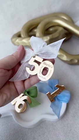 Gold Mirror Acrylic Number Tag | Personalized 50th Birthday Favor With Ribbon for Guests - Etsy
