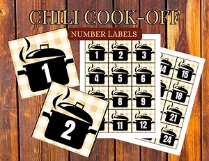 Chili Cook off POT NUMBERS 1 - 24, Chili Cook Off, Chili Competition, Chili Contest, Chili Tasting, Chili Numbers, Cooking Contest Printable - Etsy