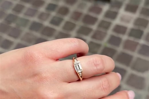 1.5ct Emerald Cut Moissanite Pinky Ring | Side Round Accent | Minimalist Gold Statement Stacking Band - Etsy