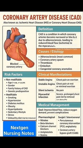 Coronary Artery Disease (CAD) – Causes, Symptoms, Diagnosis & Nursing Management | NextGen Nursing